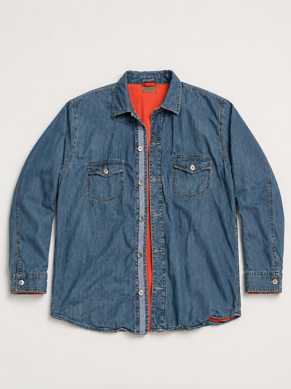 St. John's Bay Blue Denim Shirt Jacket with Orange Flannel Lining - LargeTall